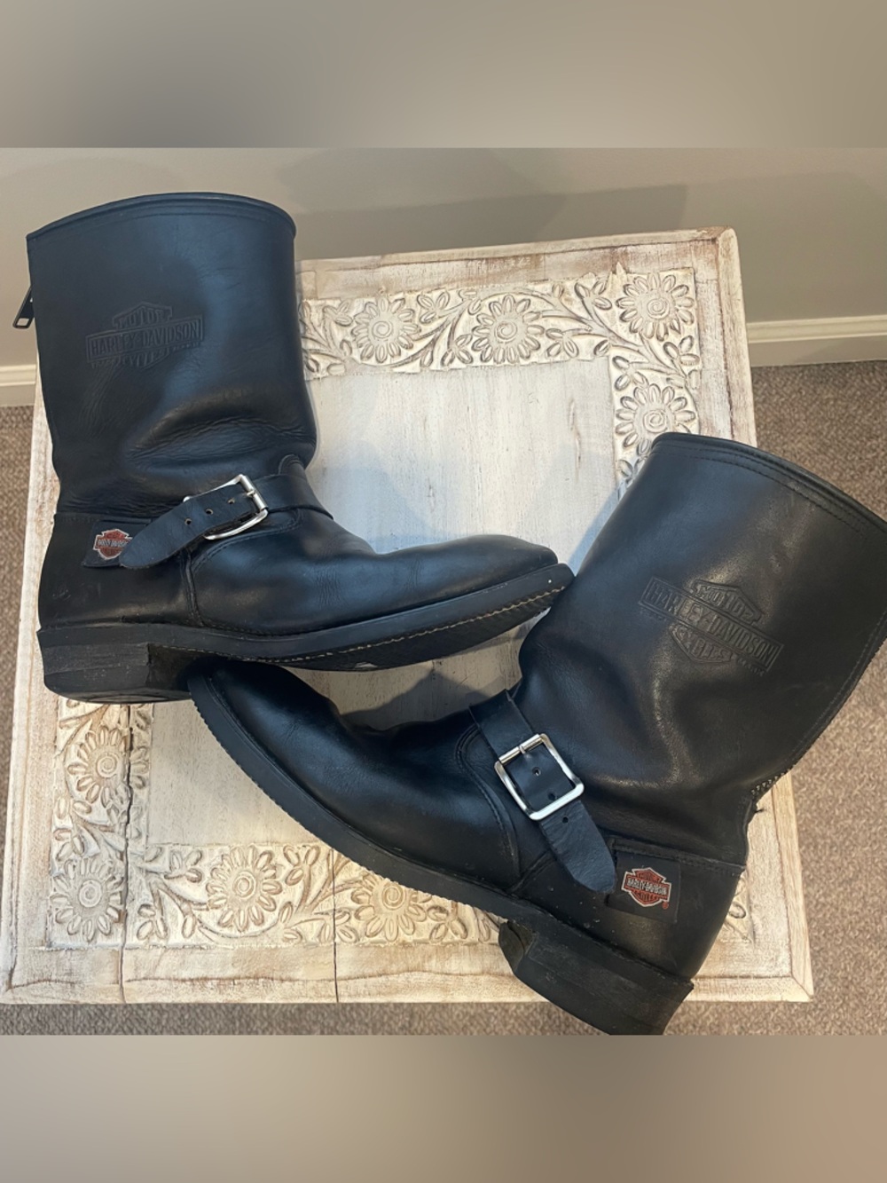Vintage 1997 Harley Davidson embossed logo black engineer boots size 9